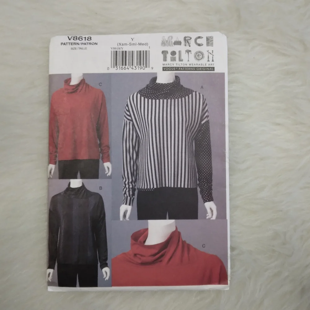 VOGUE V8618 Sz Xs-S-M Marcy Tilton Wearable Art Misses Top W/asymetrical Collar